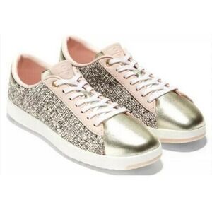 Cole Haan Grandseries Gold Metallic Tweed Sneakers Size 6B Womens Shoes